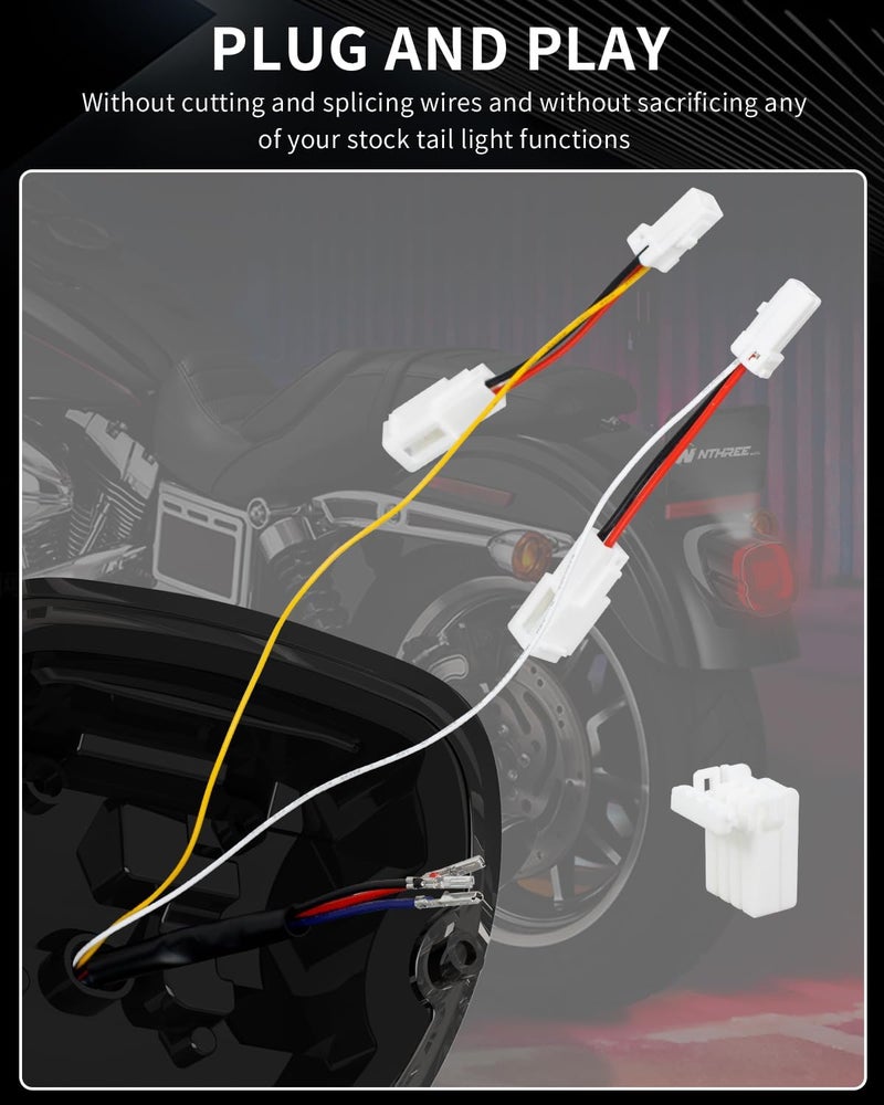 NTHREEAUTO Smoked LED Strobe Brake Tail Light Rear Turn Signals Taillight Compatible with Harley Dyna Road King Electra Glide Sportster Heritage Softail Fatboy Touring - Image 4